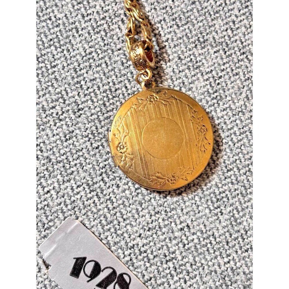 Vintage 1928 Jewelry Gold Locket Necklace Long 30" Etched Floral Victorian NEW
